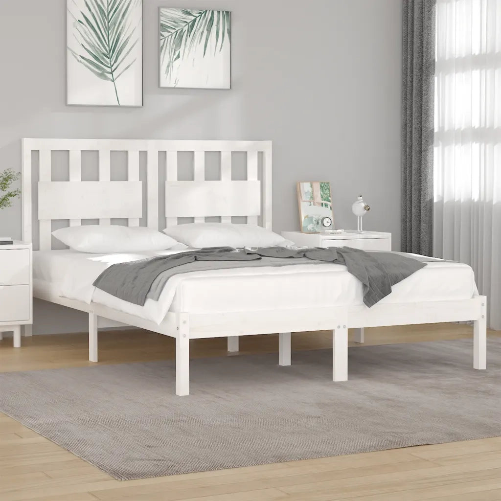 Letto matrimoniale | Letto per adulti | Giroletto Bianco in Legno Massello di Pino 120x200 cm