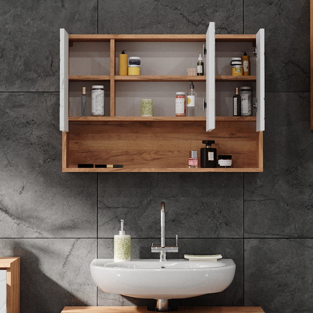 Vicco Specchio contenitore bagno Bianco lucido/oro power oak 17 x 55 cm