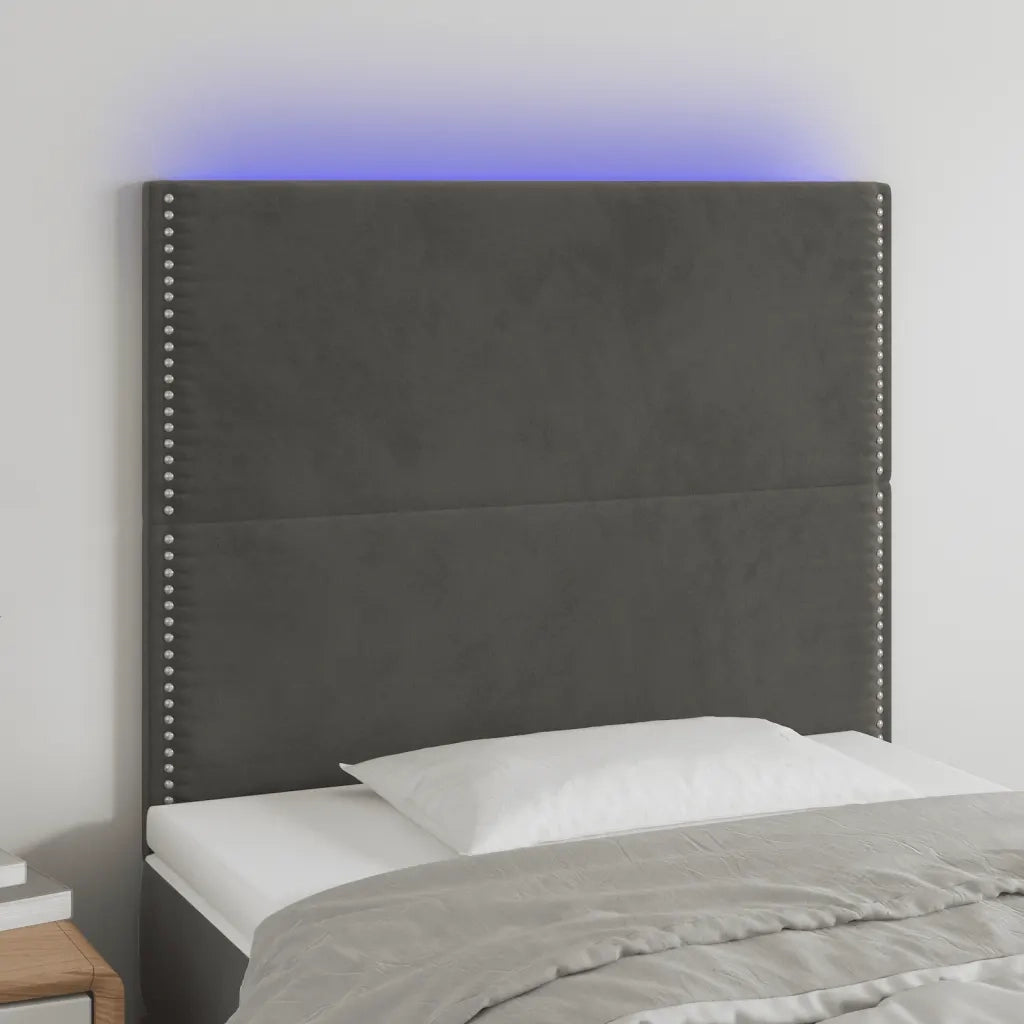Testiera a LED-Testata con LED Grigio Scuro 80x5x118/128 cm in Velluto 552564