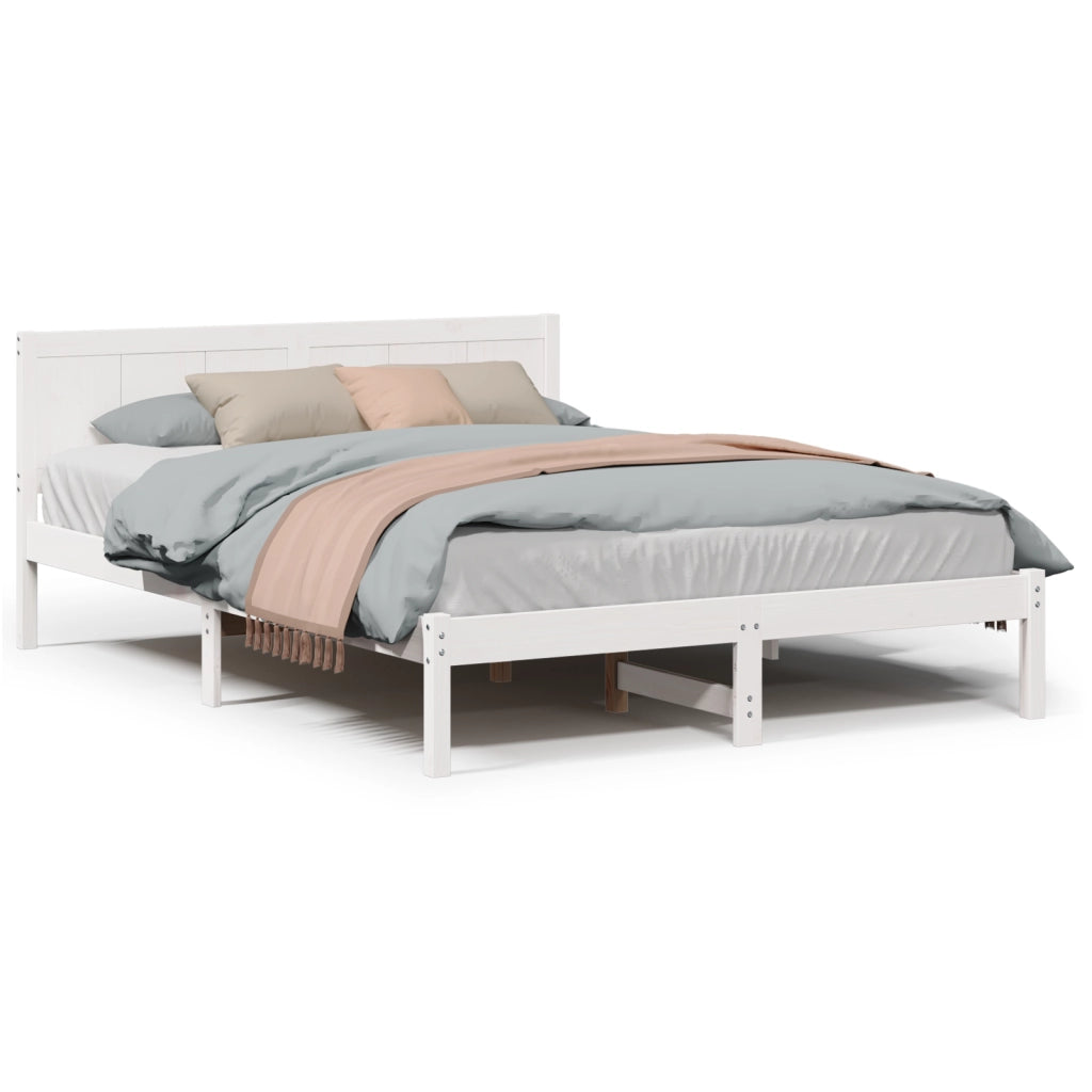 Struttura Letto Bianca Legno Massello di Pino 140 x 200 cm
