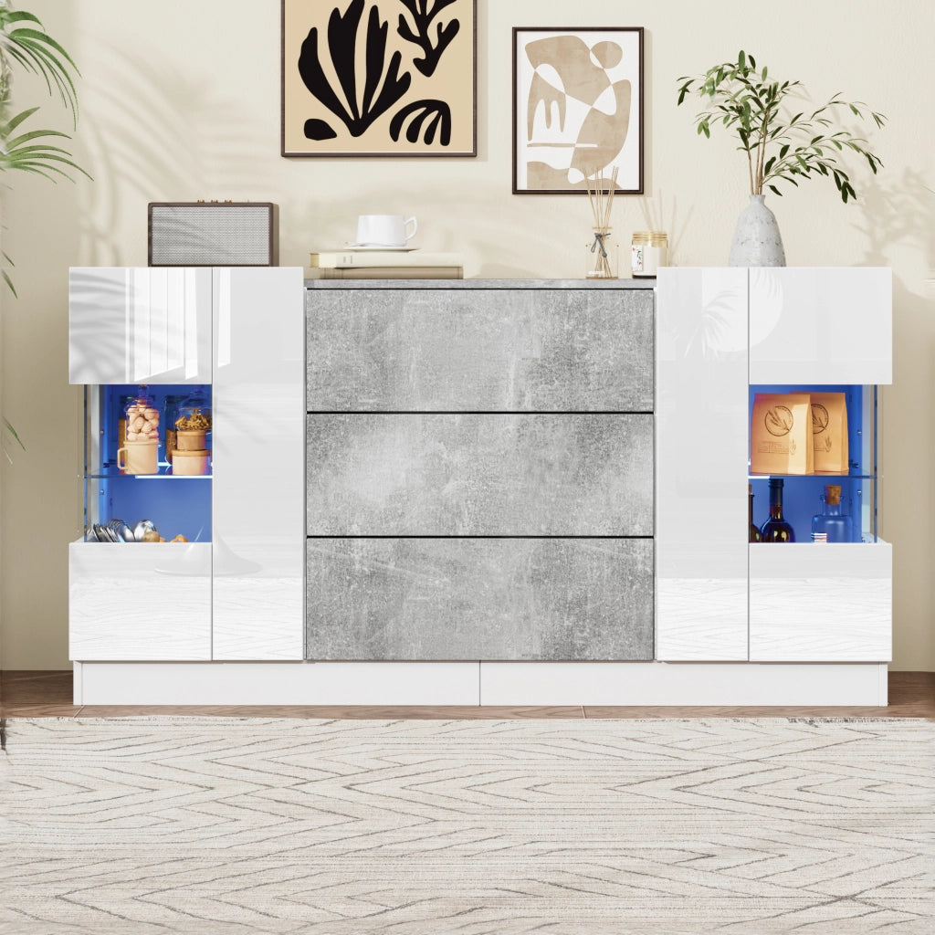 Credenza moderna 140 x 35 x 75 cm con 2 ante, 3 cassetti e illuminazione LED RGB