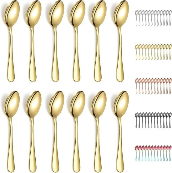 Set di 12 cucchiai da tè in oro - Smalto di titanio su acciaio inossidabile - Per tè, caffè, torta e dessert - Resistenti al lavastoviglie