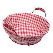 Set di 6 Cestini In Filo Con Interno In Tessuto Quadri Rossi 24x24 Cm