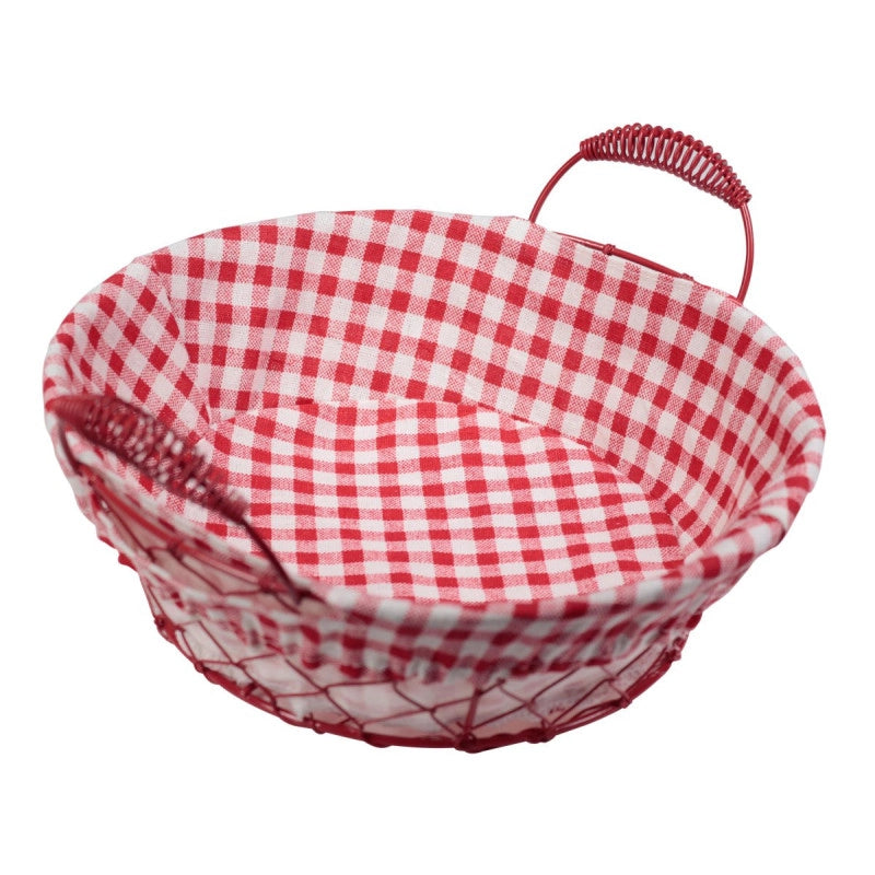 Set di 6 Cestini In Filo Con Interno In Tessuto Quadri Rossi 24x24 Cm