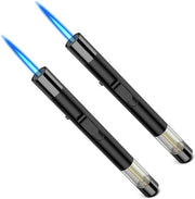 Aansteker 2 in 1 Premium a gas con doppio getto, 19cm, riutilizzabile, butano, impermeabile all'acqua, con lunga asta, chiusura a viti, nera