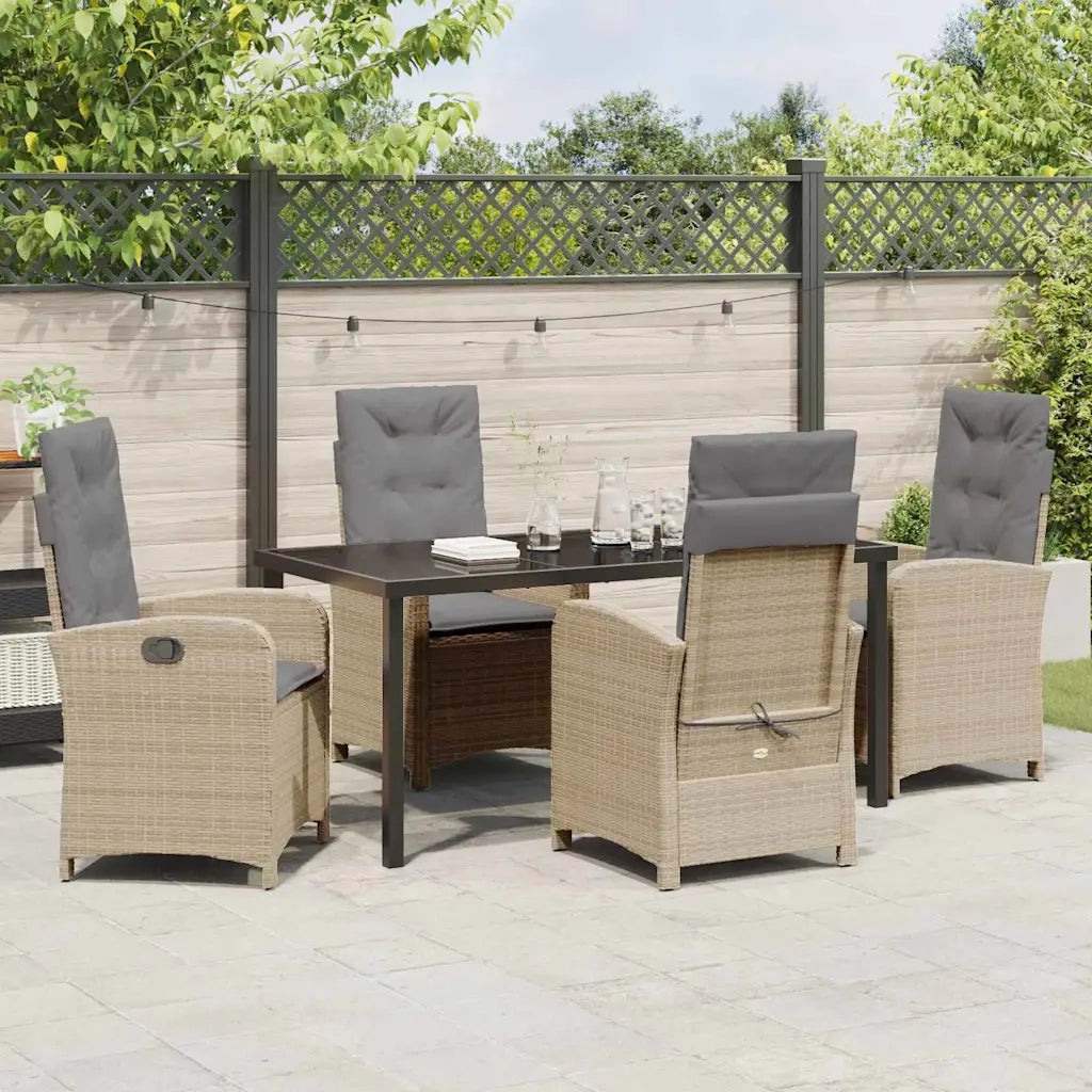 Set da Pranzo per Giardino con cuscino 5 pcs Beige polyrattan 3380291