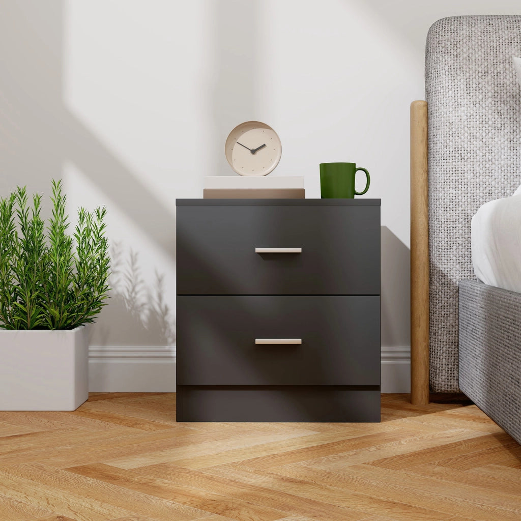 Comodino Moderno con 2 Cassetti ¨C zephmum ¨C Nero 45x39,5x49 cm