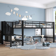 Letto a soppalco 90 × 200 cm con scala contenitore in metallo e MDF nero rete a doghe inclusa