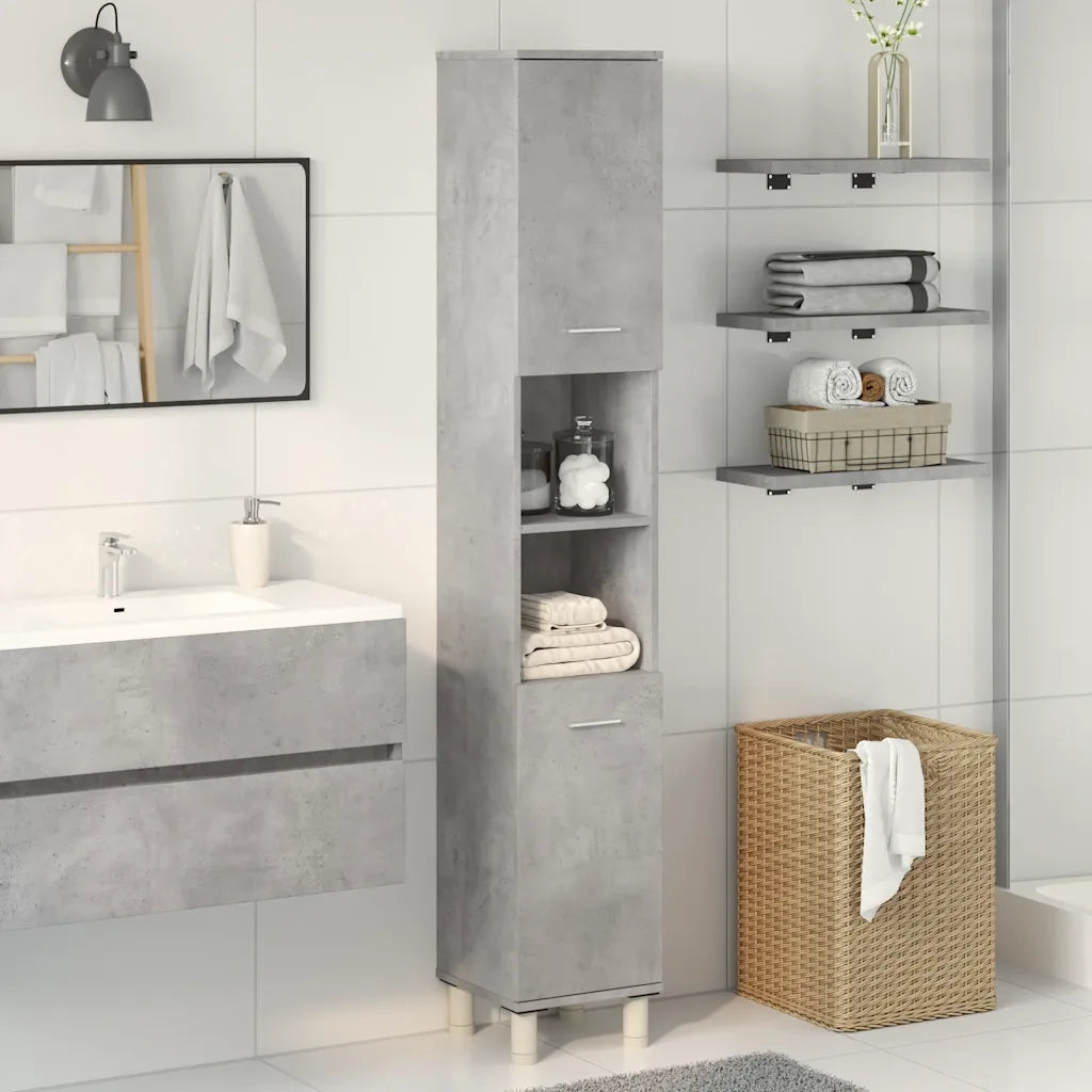 vidaXL Mobile da Bagno Grigio Cemento 30x30x179 cm Legno Multistrato