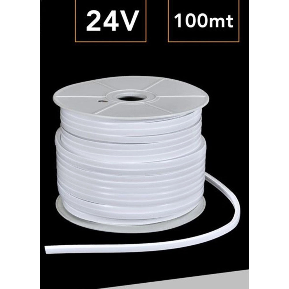 Trade Shop - Bobina 100 Mt Strip Led Flessibile Dc 24v 9w/mt Divisibile Da Esterno Ip65 1010-2025 - -bianco Caldo      -