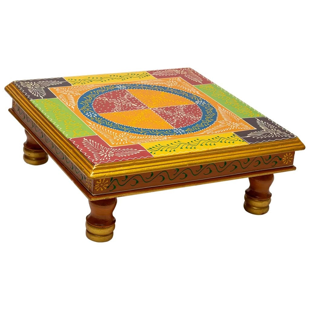Tavolino in legno dipinto a mano 38x38x14h