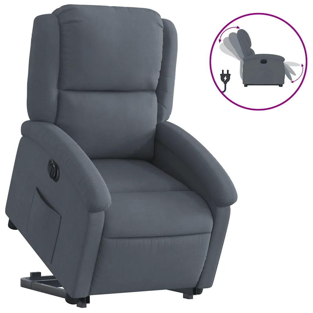Poltrona | Sedia Relax Alzapersona Reclinabile Elettrica Grigio Scuro Velluto