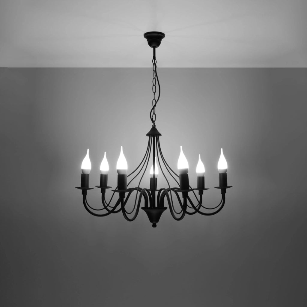 Lampadario Crimson Minerwa a 7 luci in acciaio nero E14 LED Max 10W