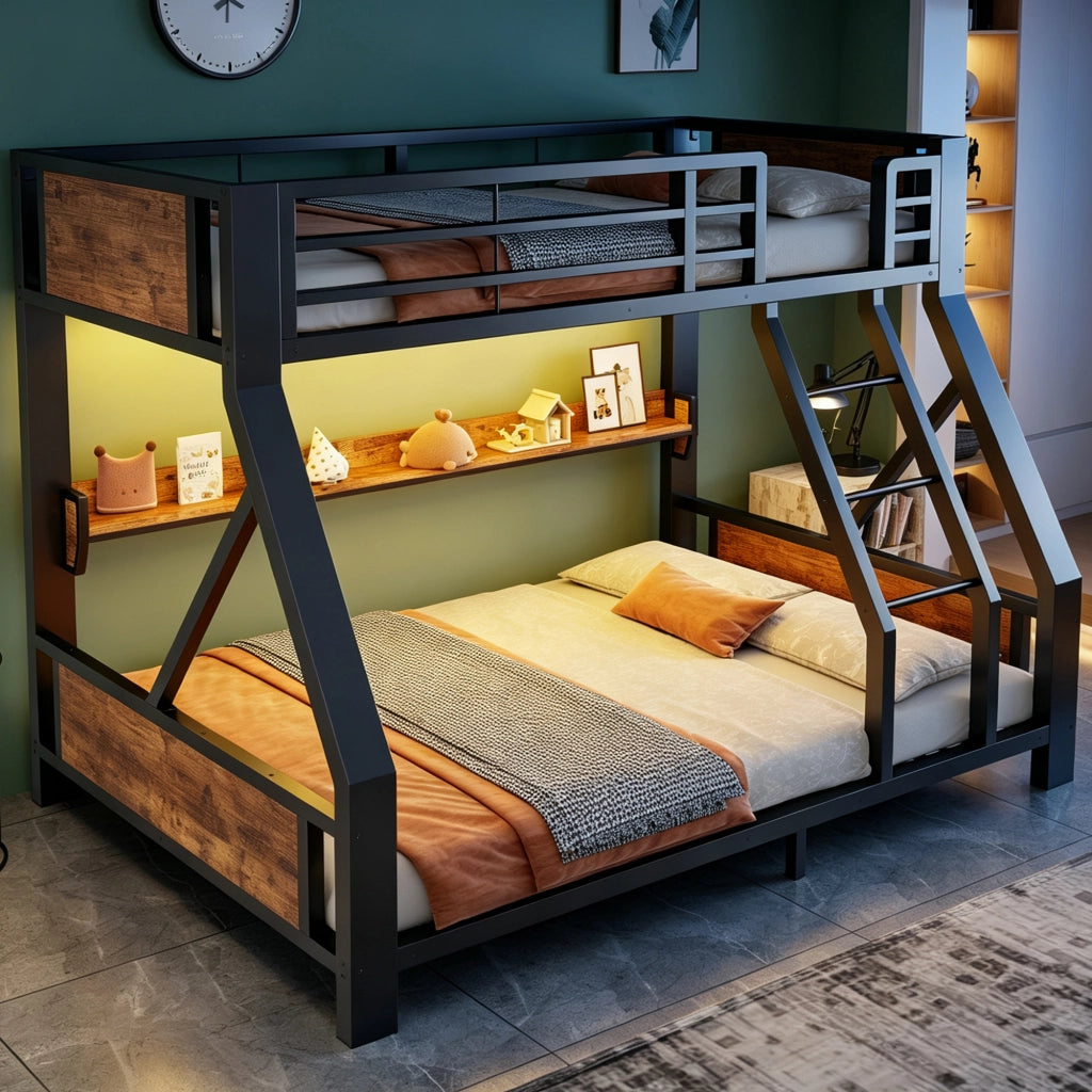 letto a castello metallo e legno nero 145 x 204 cm