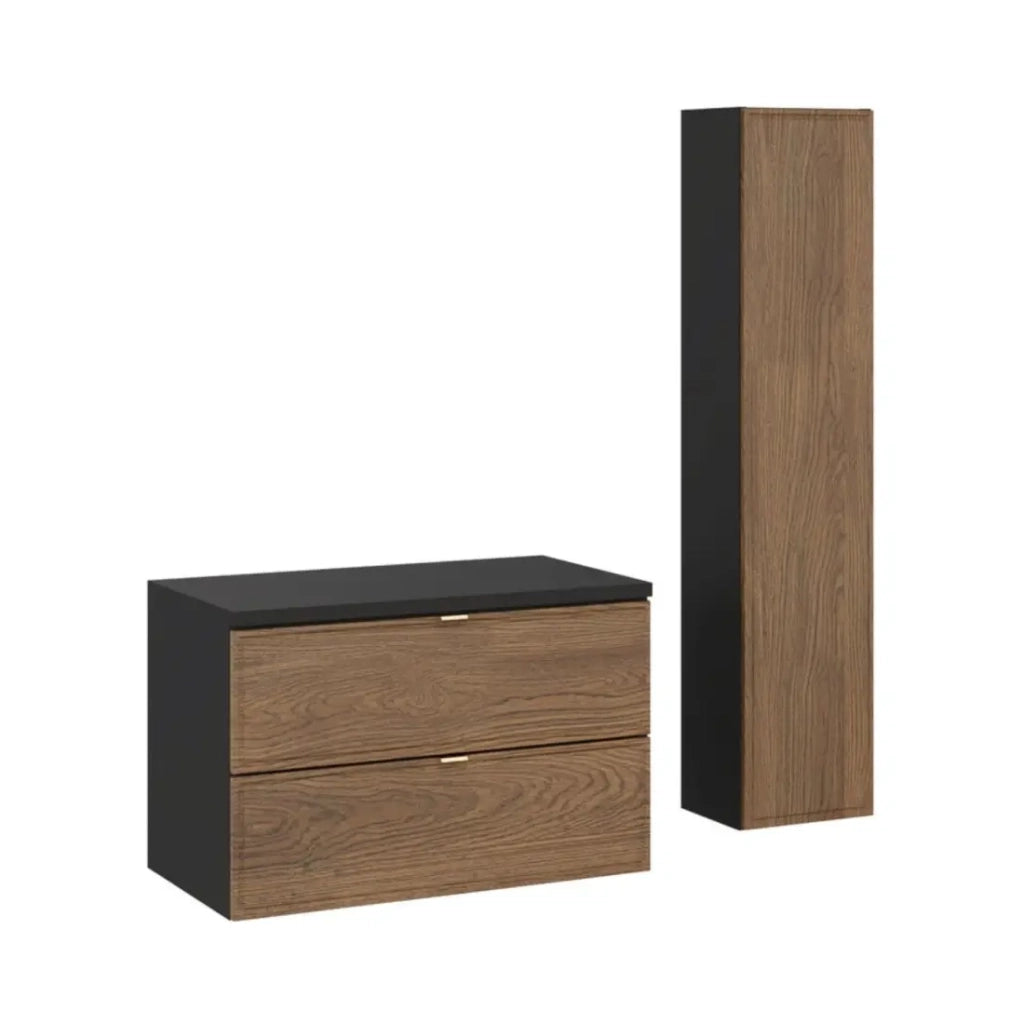 Set da bagno SAVIA: mobile sottolavabo 80cm + piano lavabo + colonna di contenimento