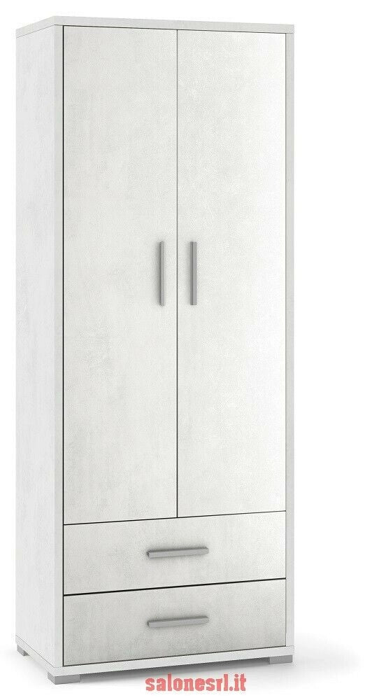 ARMADIO 2 ANTE 2 CASSETTI H182 L71 P41 cm STRUTTURA E FRONTALE BIANCO OSSIDO SARMOG Db359k