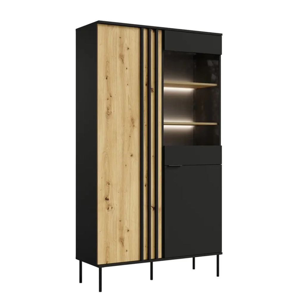 Vetrina design IZO – 2 porte – Nero onice & Rovere chiaro – 110x195x40 cm