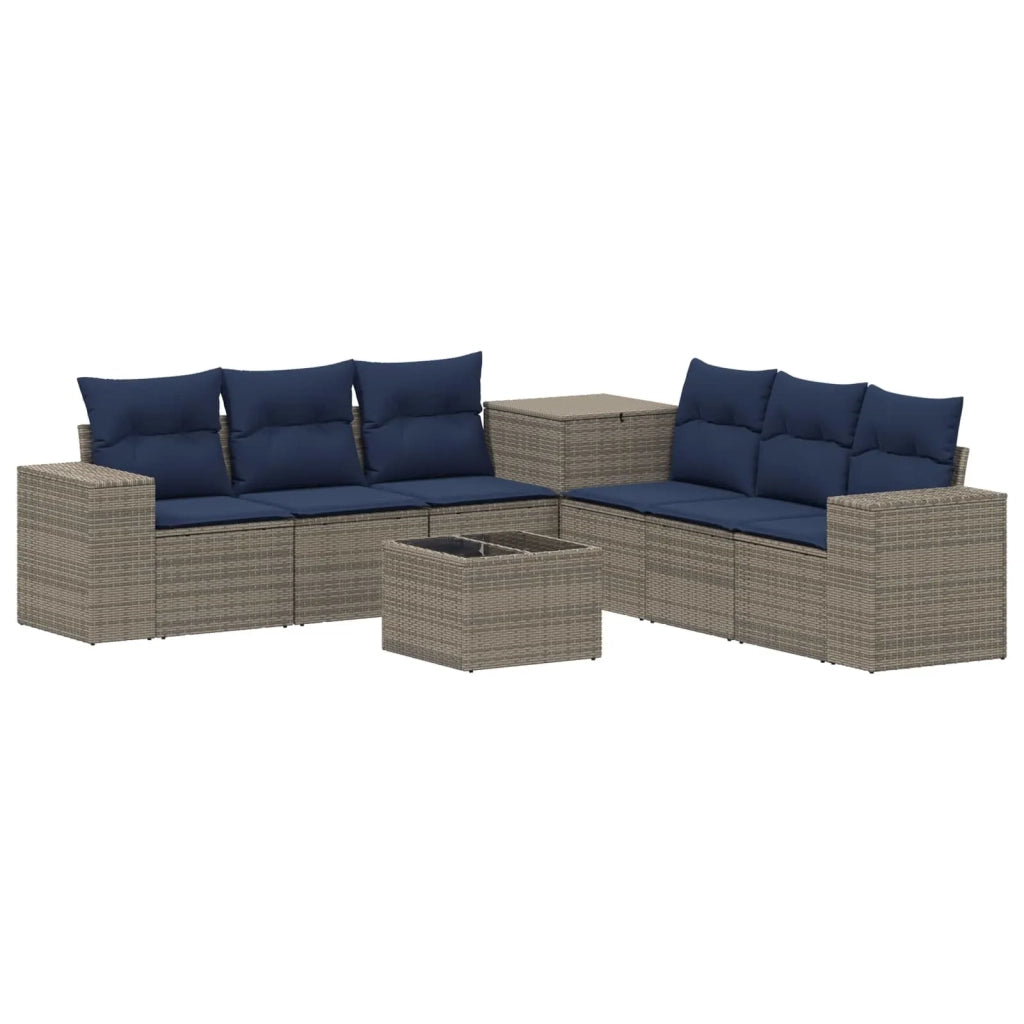 Set di divani 8 pz Grigio e Blu Navy Rattan sintetico e Acciaio 3448493