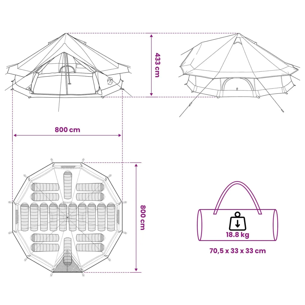 Tenda Tipi Blu 800 x 800 x 430 cm Poliestere e Acciaio 42028716