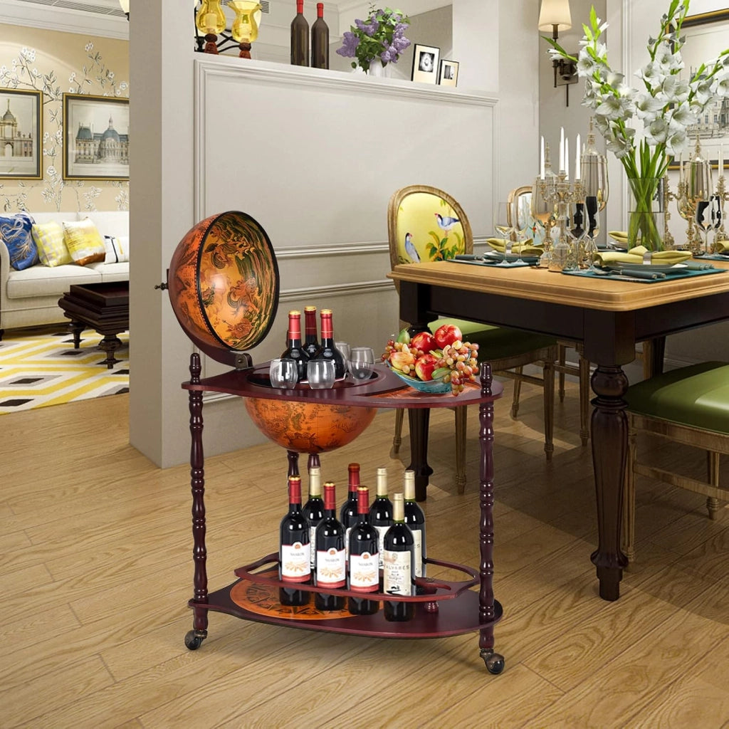 Mappamondo Bar con Ruote Mobili Porta Liquori Minibar Portabottiglie, 88 x 70 x 45 cm