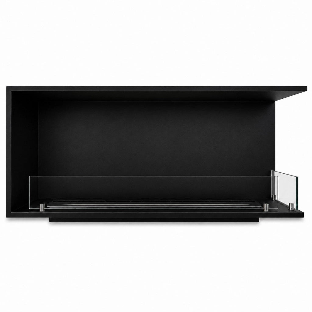 Camino a Bioetanolo da Incasso ad Angolo 120x30x50 cm Urano Lato Destro Struttura in Acciaio Nero
