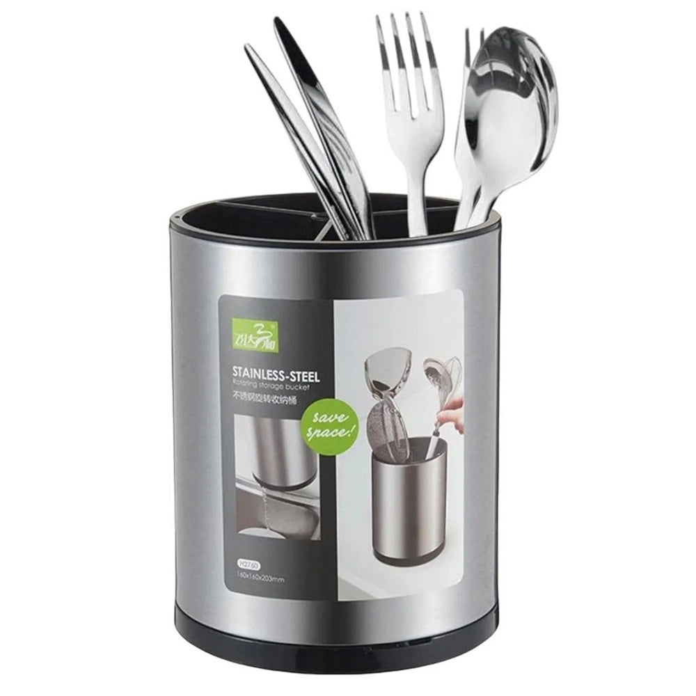 Trade Shop - Scolaposate In Acciaio Organizer Per Posate Contenitore Rotondo Portautensili Da Cucina -