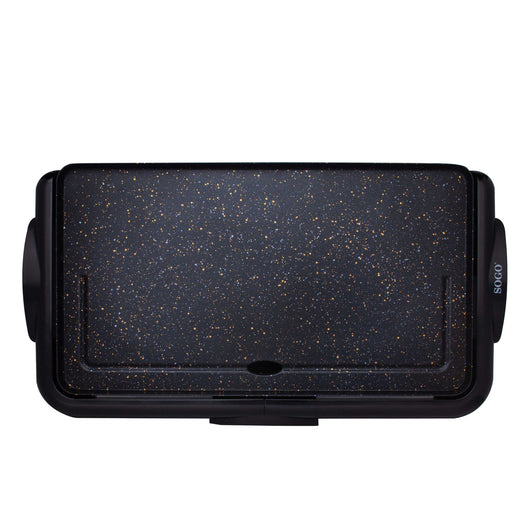 SOGO Piastra Elettrica 46x26cm – Rivestimento in Pietra, Antiaderente, Termostato Regolabile, 2000W per Carne, Pesce e Verdure