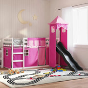 Letto a Castello con Scivolo e Tende Rosa 90x190 cm 3284211