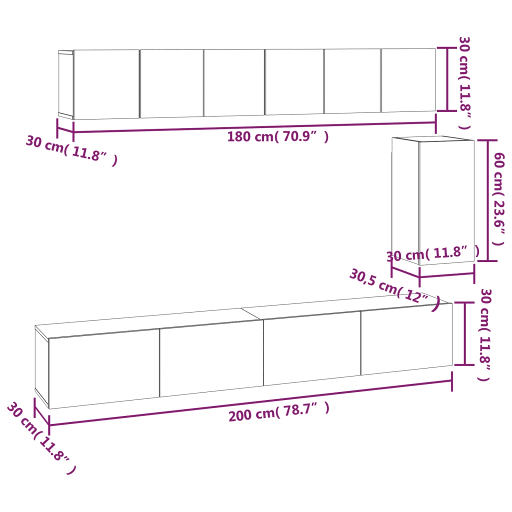 Set di Mobili Porta TV 6 pz-Set di 6 Credenza per TV Grigio Cemento in Legno Multistrato 774207