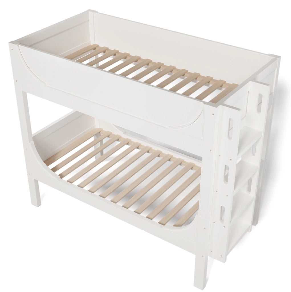 Letto a castello separabile 90x200 cm con scala reversibile; bianco; in legno e metallo