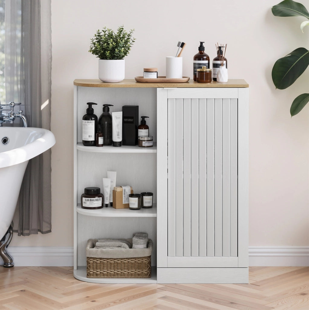 Mobile contenitore in MDF bianco e rovere 68 x 25 x 76 cm