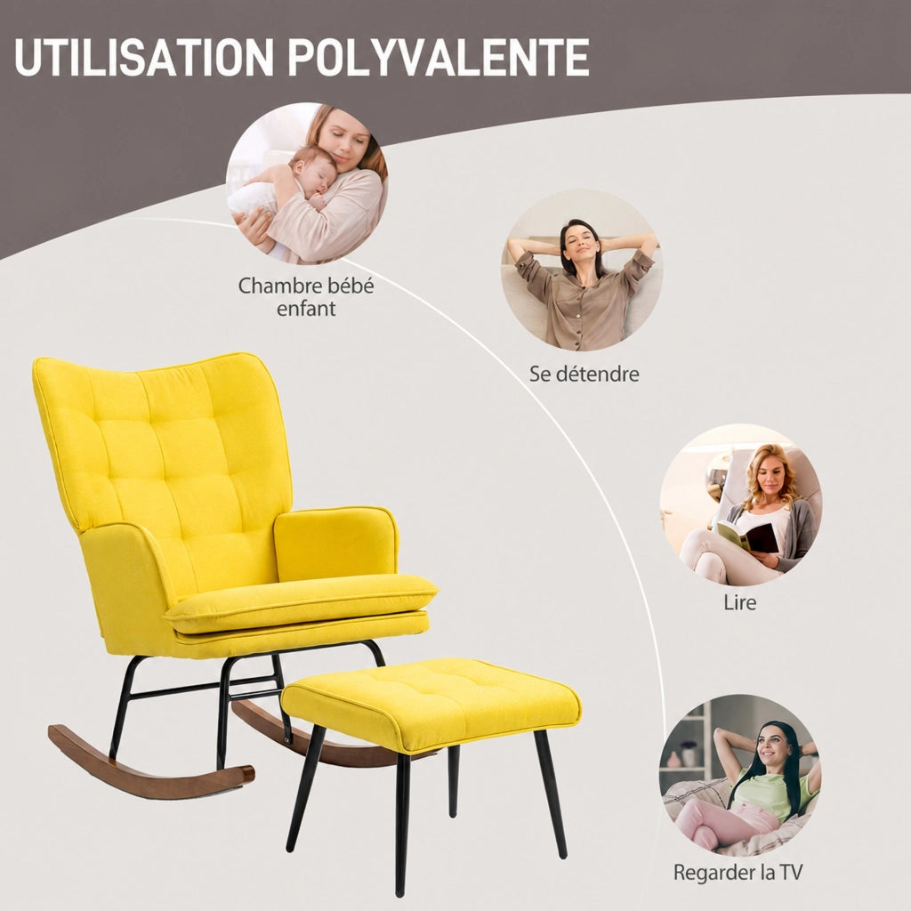 POLTRONA A DONDOLO con poggiapiedi 64x89x90 cm Giallo