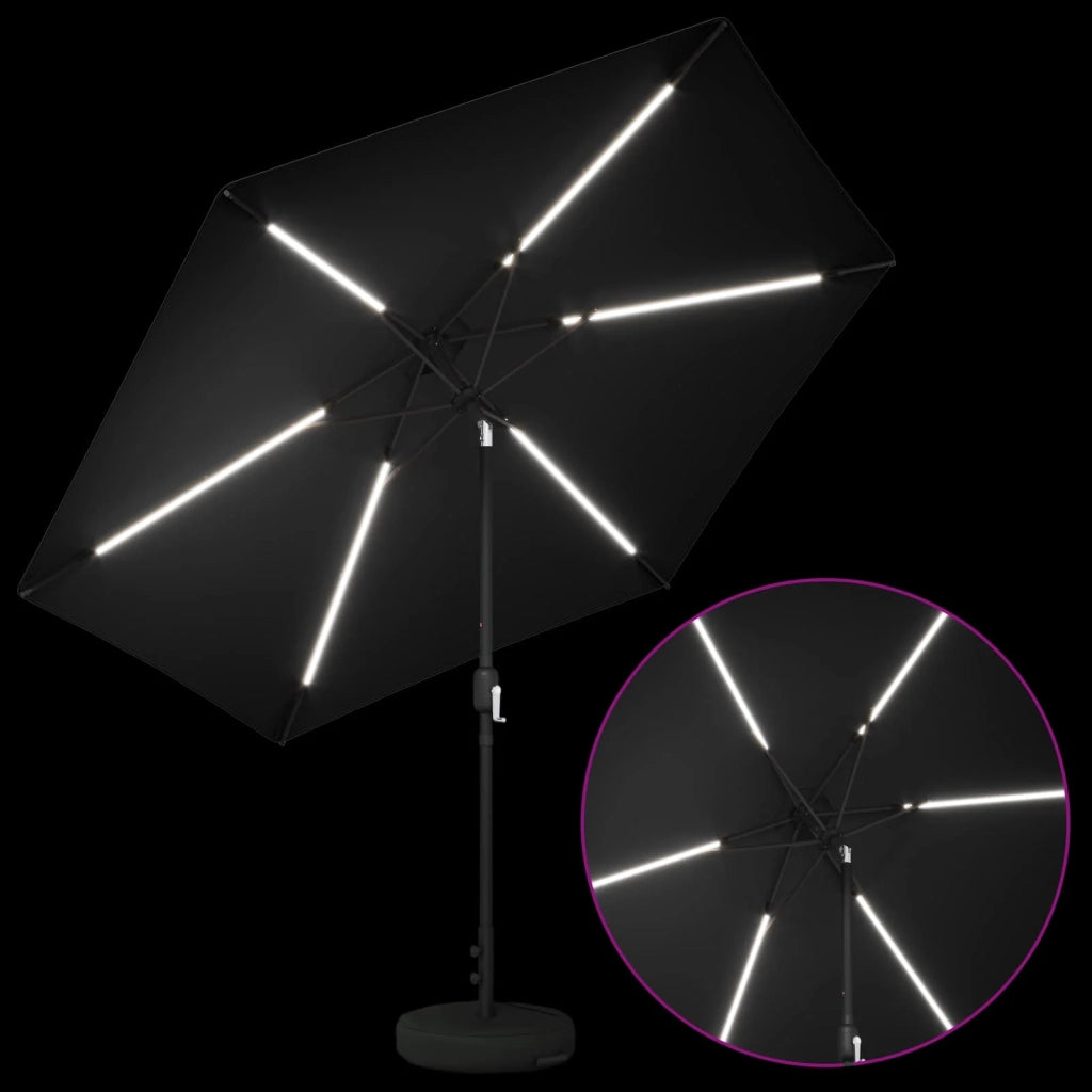 Parasol da Giardino con Luci LED 300 x 300 cm Poliestere Nero 42036272