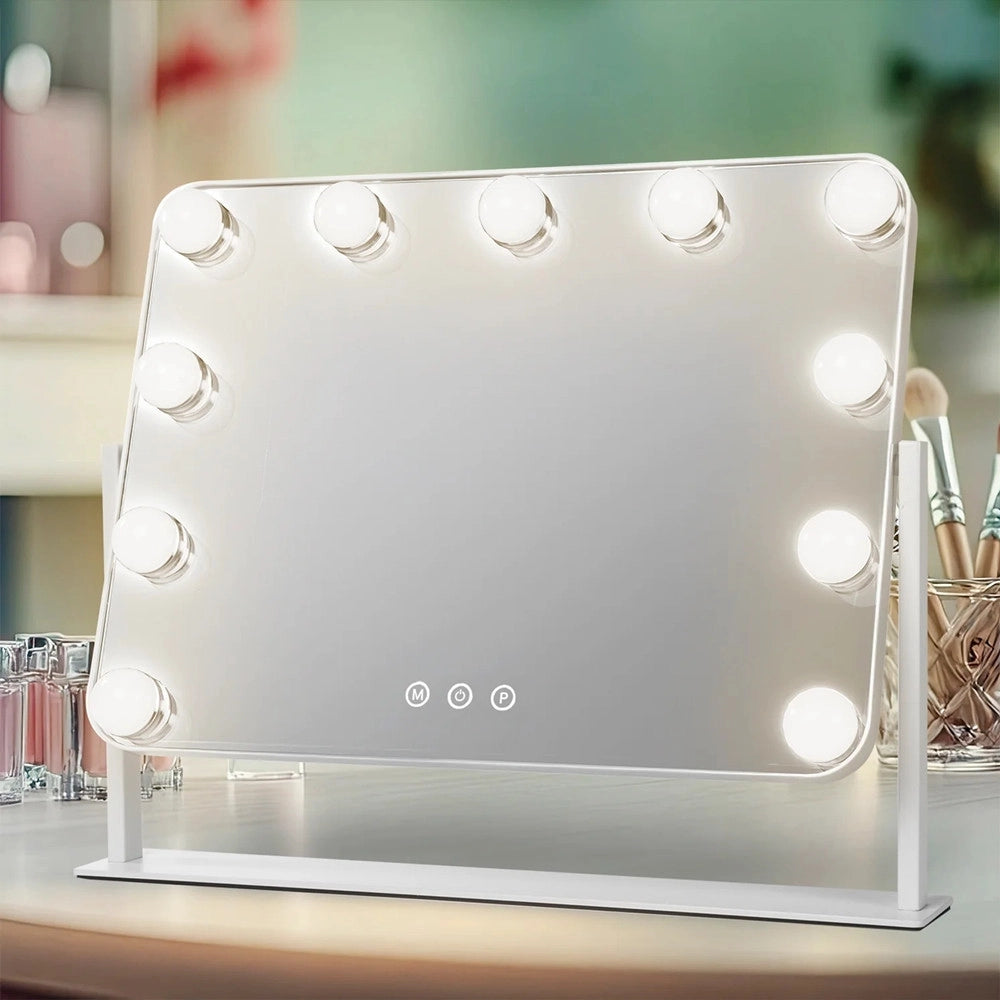 Trade Shop - Specchio Luminoso 11 Led Controllo Touch 3 Temperature Luce Dimmerabile Stile Hollywood -