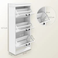 Scarpiera Moderna con 3 Cassetti Ribaltabili per 15 Paia di Scarpe e Ripiano Regolabile, 54x24x117.5cm, Bianco