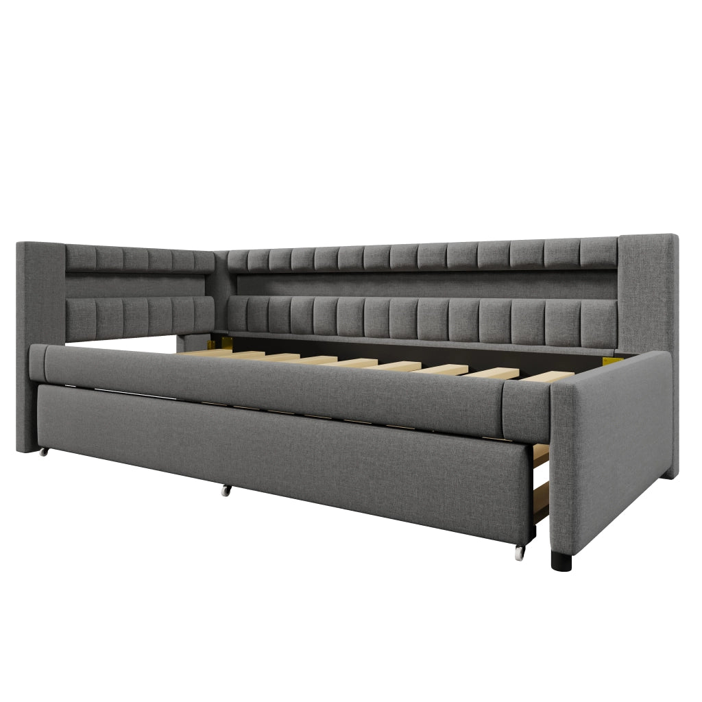 Divano letto pieghevole con LED e USB 90x200 cm colore grigio lino