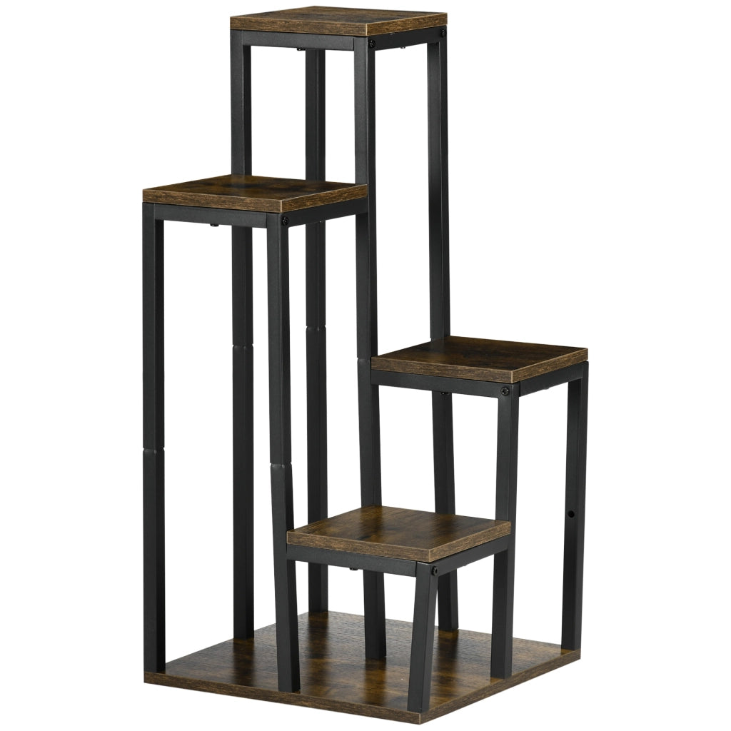 Porta piante a 4 livelli in legno truciolare marrone 40x40x81 cm, scaffale salvaspazio per interni e esterni