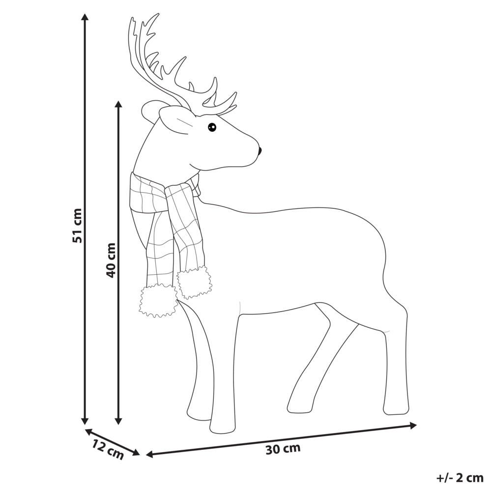Figura decorativa renna ecopelle bianco argento rosso verde 51 cm natale soggiorno