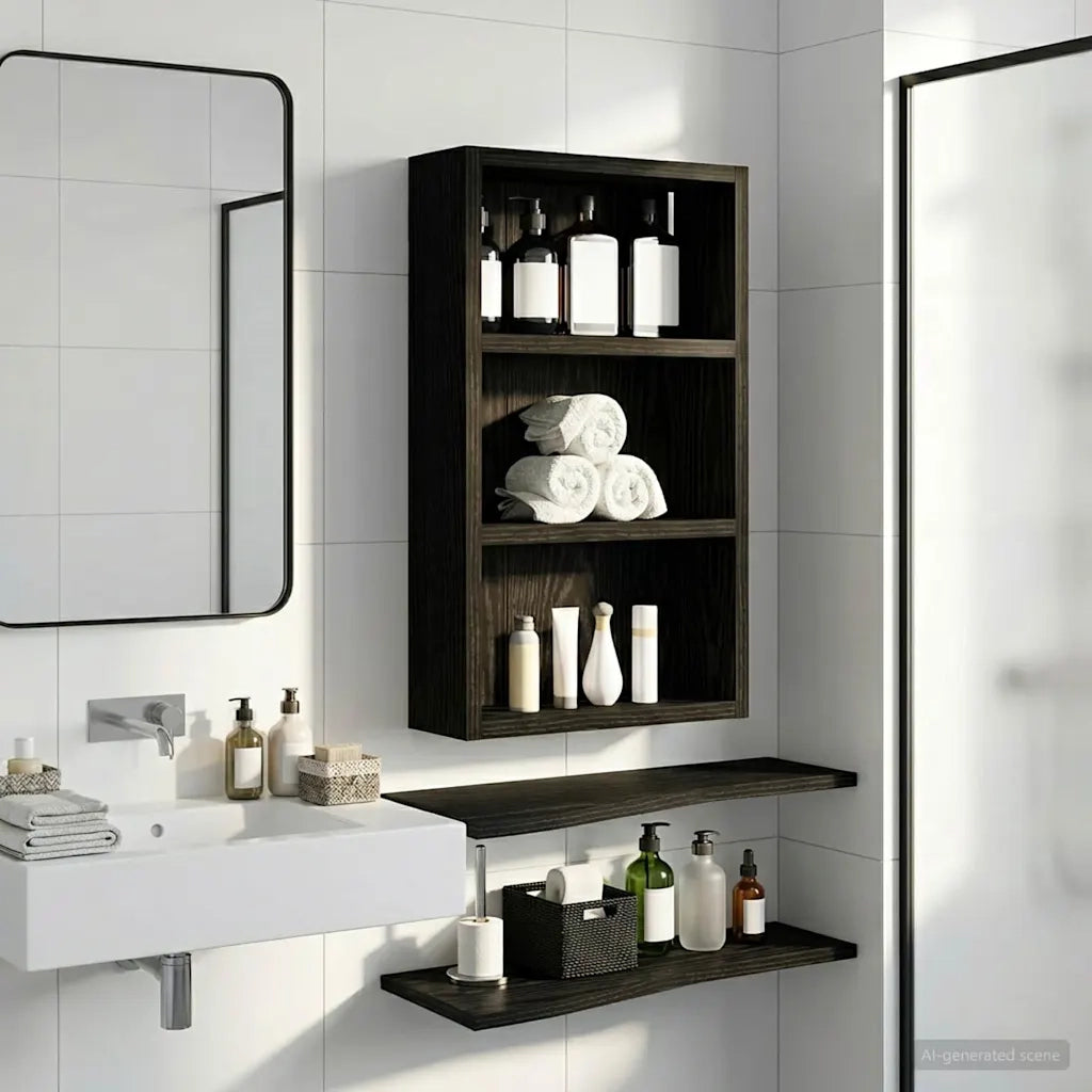 Armadio da bagno a muro Rovere Nero 30 x 10 x 50 cm 889312
