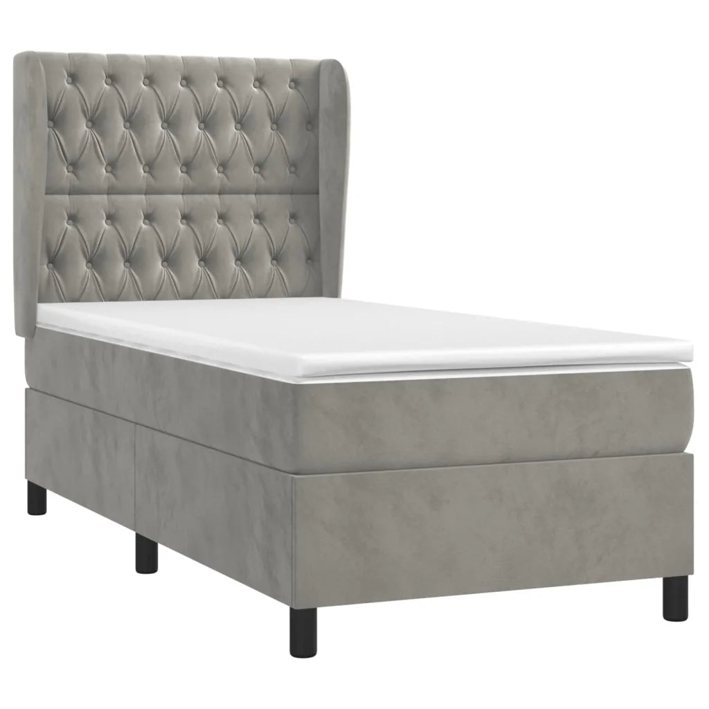 Giroletto a Molle con Materasso Grigio Chiaro 90x190 cm Velluto 3129363