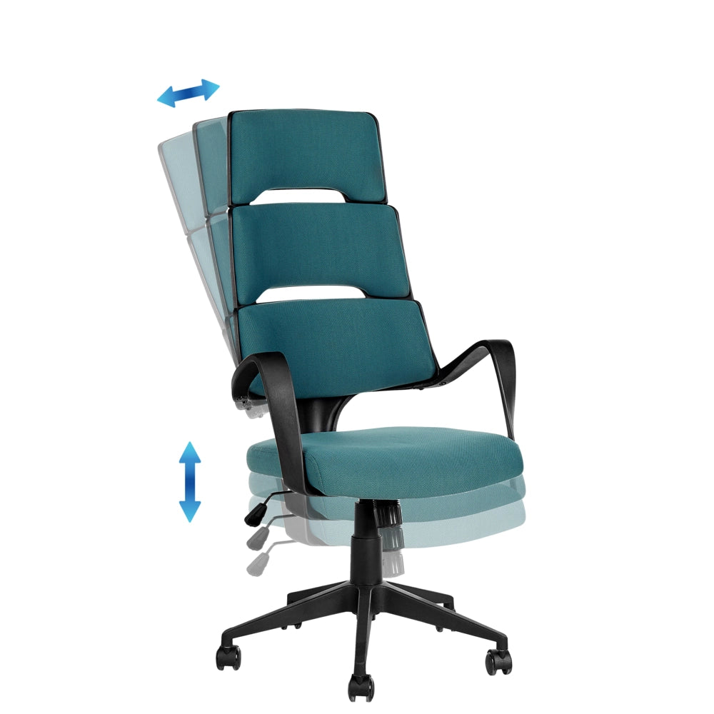 Sedia ufficio in materiale sintetico blu e nero struttura in metallo schienale regolabile e girevole ufficio