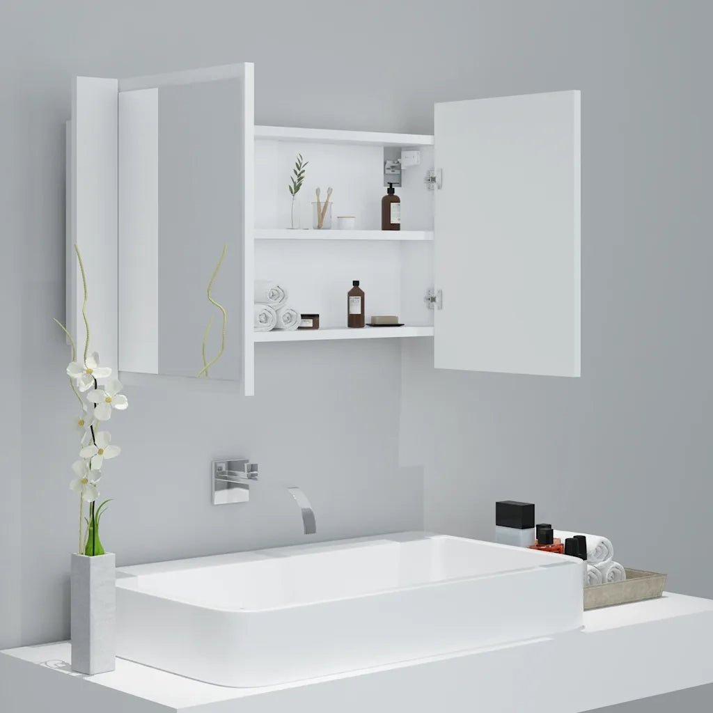 Armadietto a Specchio | Armadio da bagno con Luci LED Bianco 80x12x45 in Acrilico