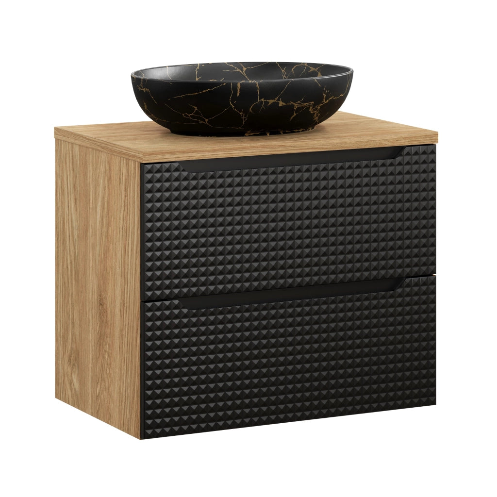 Set mobili bagno 70 cm con piano e lavabo da appoggio Mona Luxor Black 70 x 1401 x 46 cm