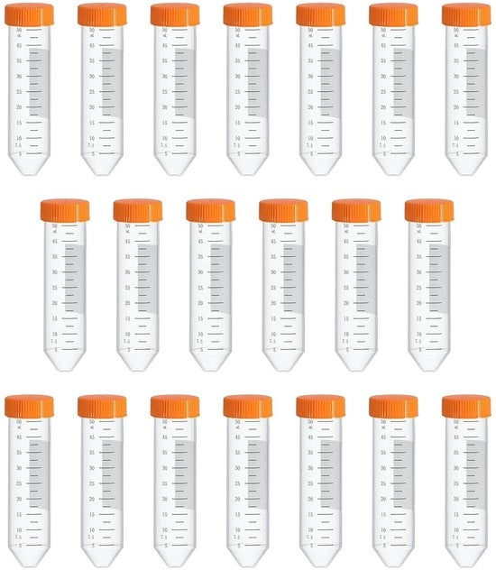 Bicchieri di reazione 50 ml - 20 pezzi - Plastica - Cappuccio a vite - Translucido - Ideali per test di laboratorio - Bicchiere di laboratorio