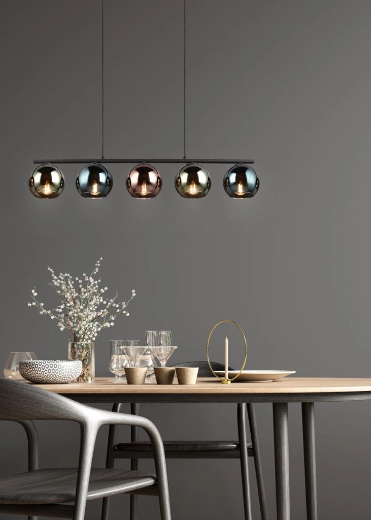 Lampada a sospensione 5 vetri, metallo, nero e multicolor, L 83 cm, Sheldon