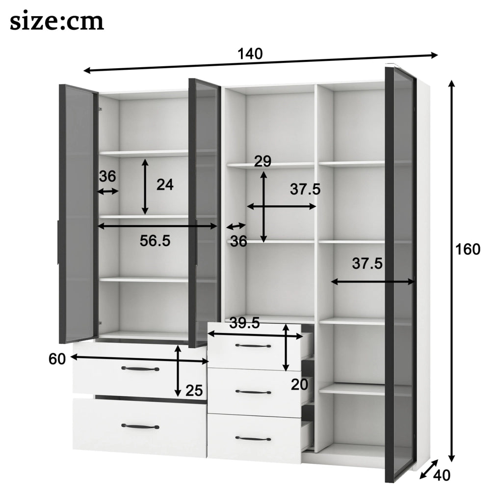Vetrina LED modulare bianca 140 x 40 x 160 cm