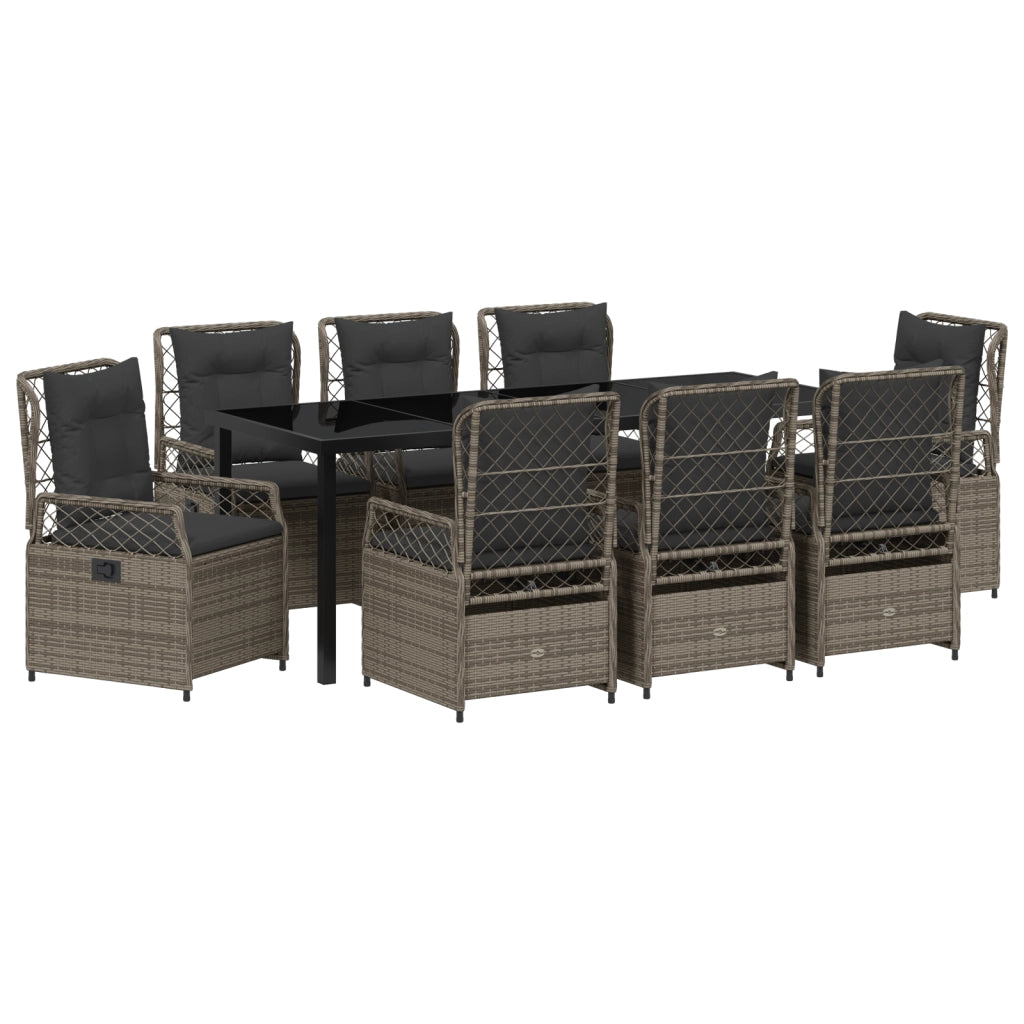Set da Pranzo da Giardino 9 Pezzi Grigio Rattan Polietilene