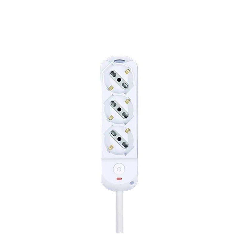 Multipresa Ciabatta Elettrica a 3 Posti 3 Prese Bipasso Schuko 10A/16A con Interruttore e Spina 10A Cavo 1.5 metri Bianco