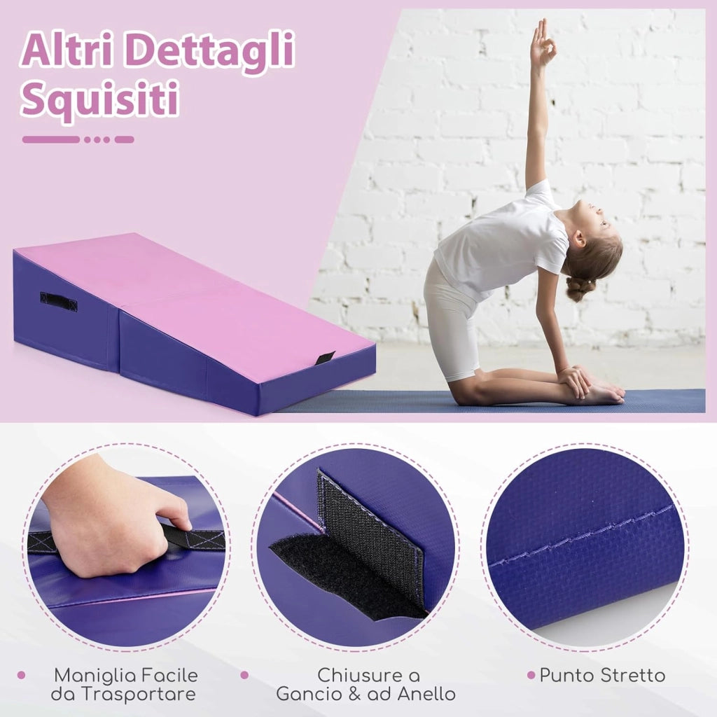 Materassino Ginnastica, Tappetino da Ginnastica Pieghevole con Schiuma EPE e Pelle PVC Antiscivolo e Maniglia, Tappetino da Esercizio a Forma di Cuneo per Casa e Palestra