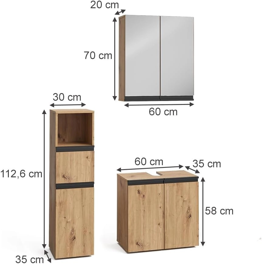Set di mobili da bagno Torren, Artigiano, 3 pezzi, con cabinet midi